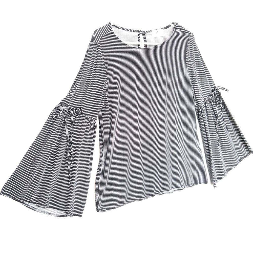 AJ Amelia James Romantic Flared Statement Sleeve Pinstripe Blouse Top‎ Womens M
